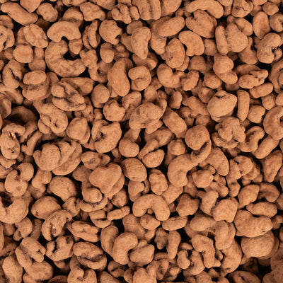 Roasted cashews coated with dark chocolate in cocoa powder - Fair trade